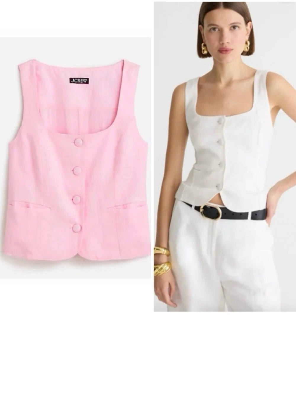 J. Crew Linen Vest Tank Light Pink Sleeveless Button-Front Crop Top - Picture 9 of 9